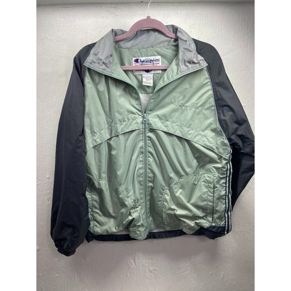 CHAMPION MEN LARGE RAIN JACKET NYLON WIND BREAKER FULL ZIP LINED